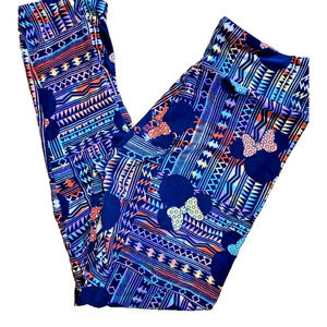 Lularoe Disney Mickey Mouse Head OS Leggings Geometric Vietnam Blue Minnie